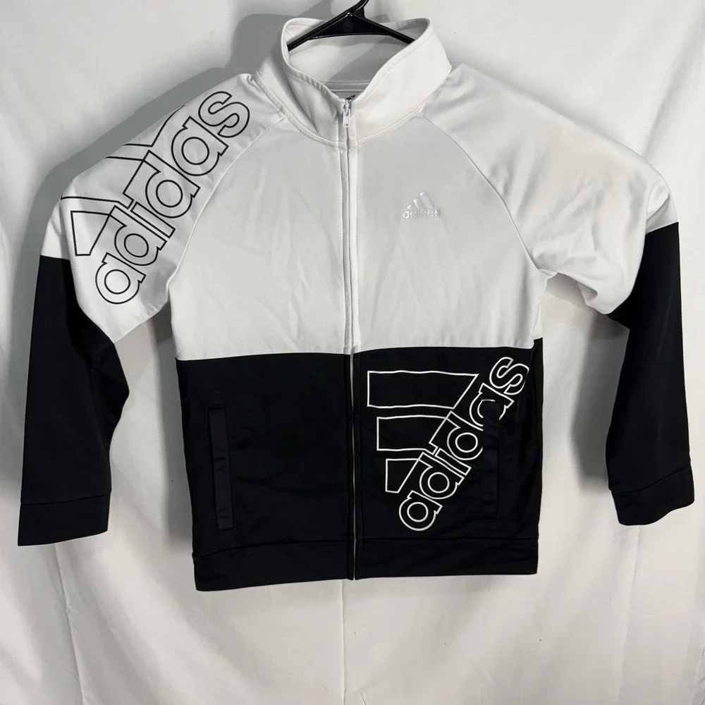 Adidas Tricot Track Jacket Boys Size L 14/16 Large Black White